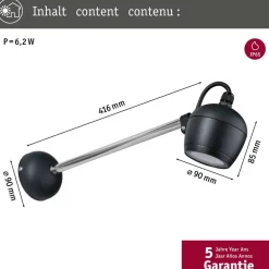 LED-ulkoseinävalaisin Paulmann Kikolo, Smart Home Zigbee 3.0, IP65, 90mm, säädettävä värilämpötila, antrasiitti