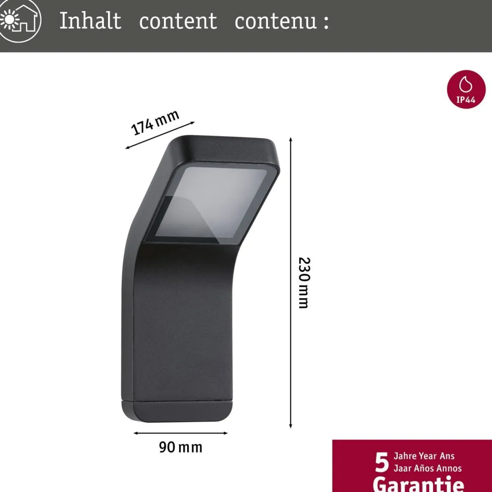 LED-ulkoseinävalaisin Paulmann Kulma, IP44, 3000K, korroosionkestävä, antrasiitti