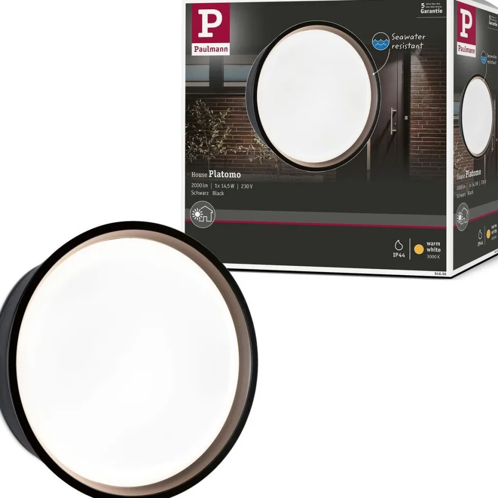 LED-ulkoseinävalaisin Paulmann Platomo, IP44, 18cm, 3000K, korroosionkestävä, valkoinen