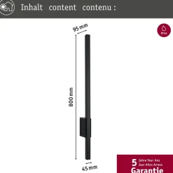 LED-ulkoseinävalaisin Paulmann Stan, IP44, 80cm, 3000K, korroosionkestävä, antrasiitti