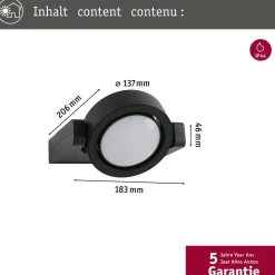 LED-ulkoseinävalaisin Paulmann Swivea, IP44, 18.3x20.6cm, 3000K, antrasiitti