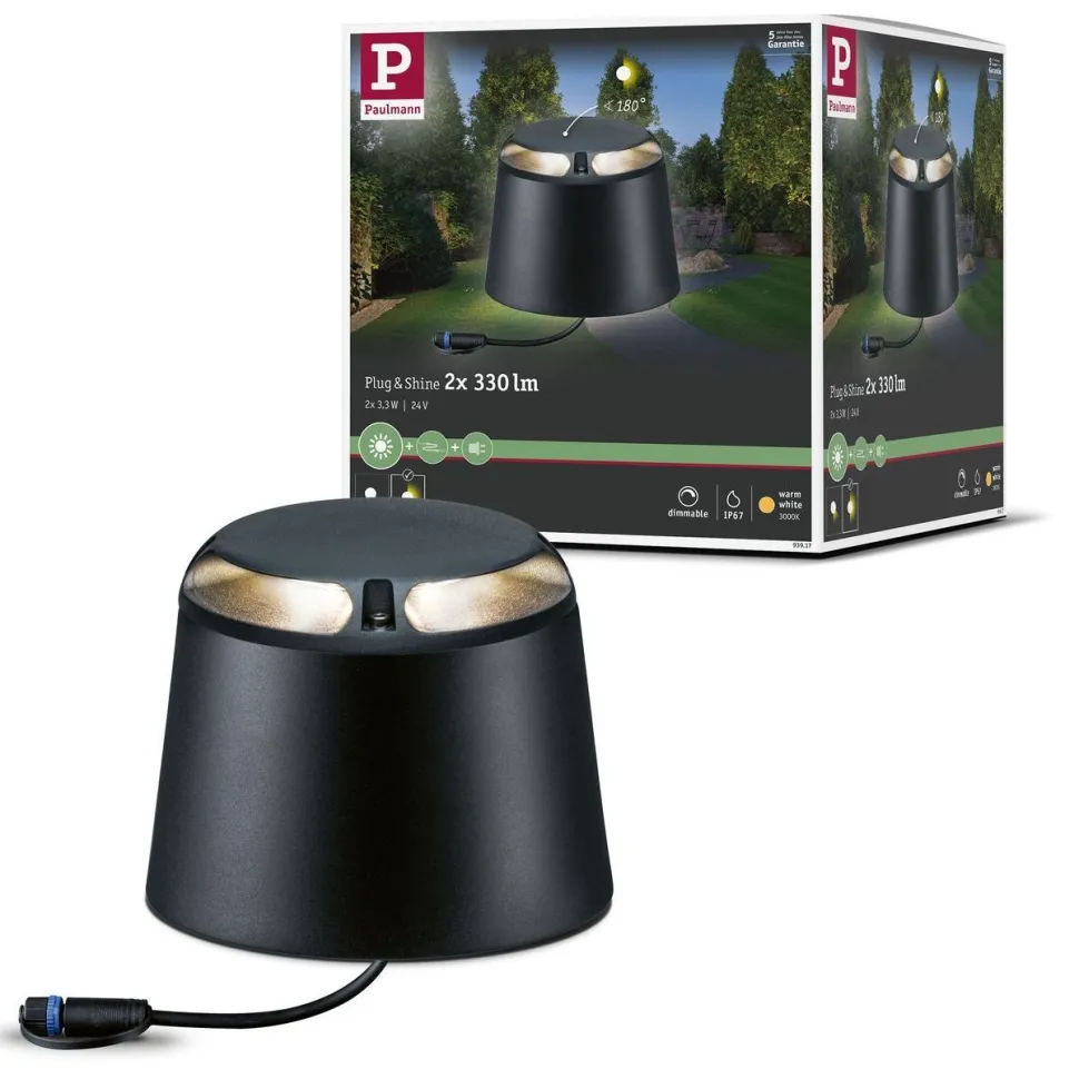 LED-ulkovalaisin Paulmann Plug & Shine, IP67, 3000K, pinta-asennettava, antrasiitti
