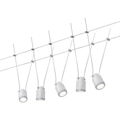 LED-vaijerivalaisinsetti Paulmann TunLED, 2700K, 5 valaisinta, valkoinen/mattakromi