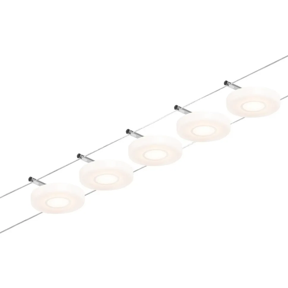 LED-Vaijerivalaisinsetti Paulmann Disc 5 valaisinta + muuntaja + vaijeri 3000K kromi
