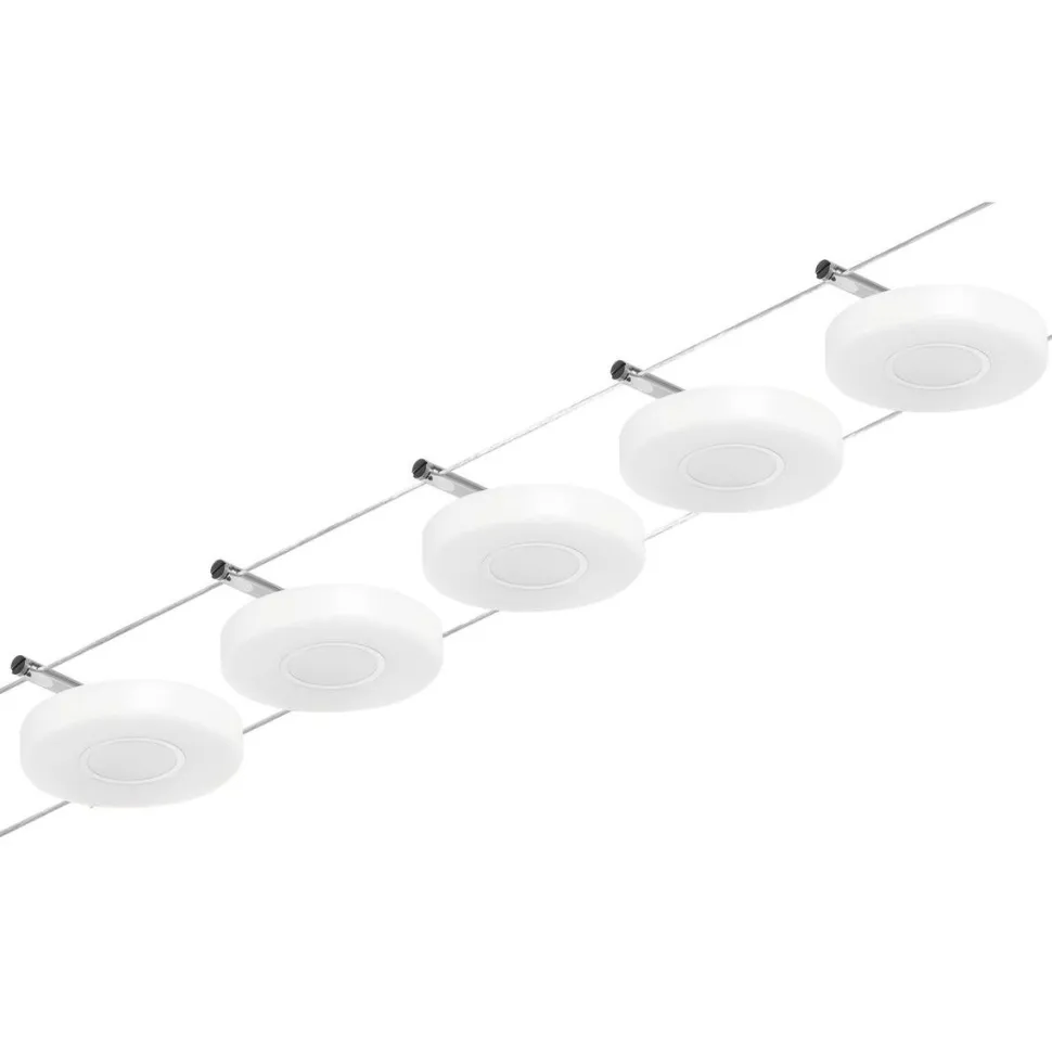 LED-Vaijerivalaisinsetti Paulmann Disc 5 valaisinta + muuntaja + vaijeri 3000K kromi