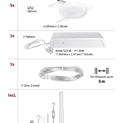 LED-Vaijerivalaisinsetti Paulmann Disc 5 valaisinta + muuntaja + vaijeri 3000K kromi