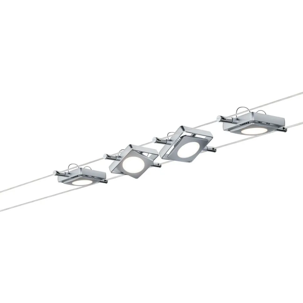LED-vaijerivalaisinsetti Pailmann MacLED Basic, 2700K, neljä valaisinta, mattakromi