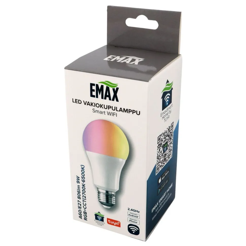 LED-vakiokupulamppu Emax Smart Home WIFI A60/E27 9 W 806 lm RGB+CCT 2700-6500 K himmennettävä