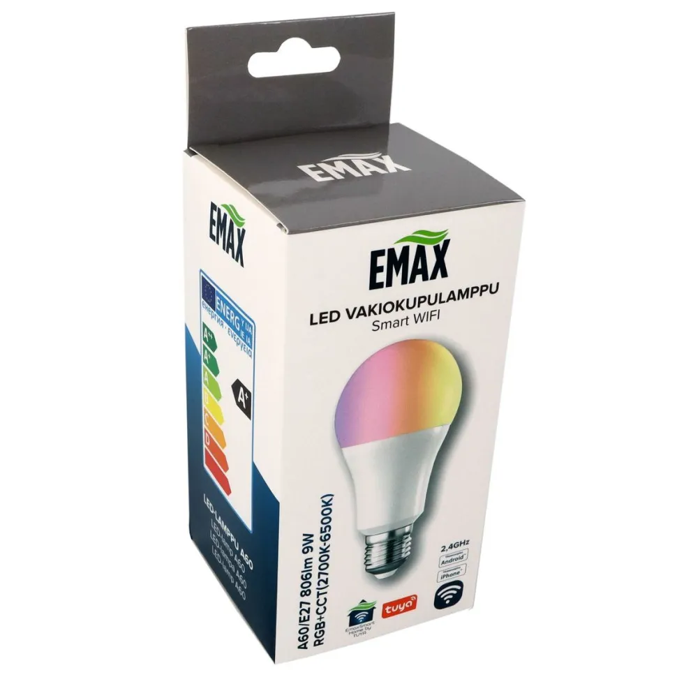 LED-vakiokupulamppu Emax Smart Home WIFI A60/E27 9 W 806 lm RGB+CCT 2700-6500 K himmennettävä