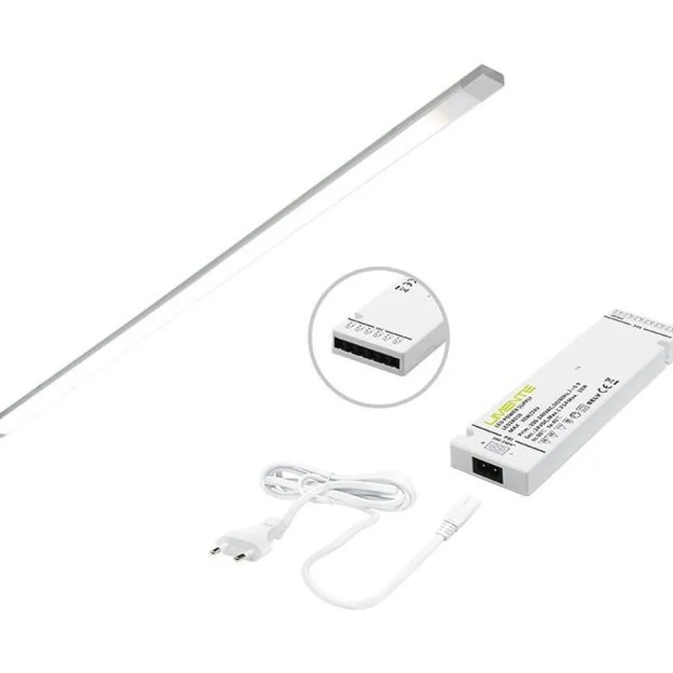 LED-valaisinsetti aamiaiskaappiin Limente Profil IR-DIM virtalähde 4000K 8W IP20 24V 55cm alumiini