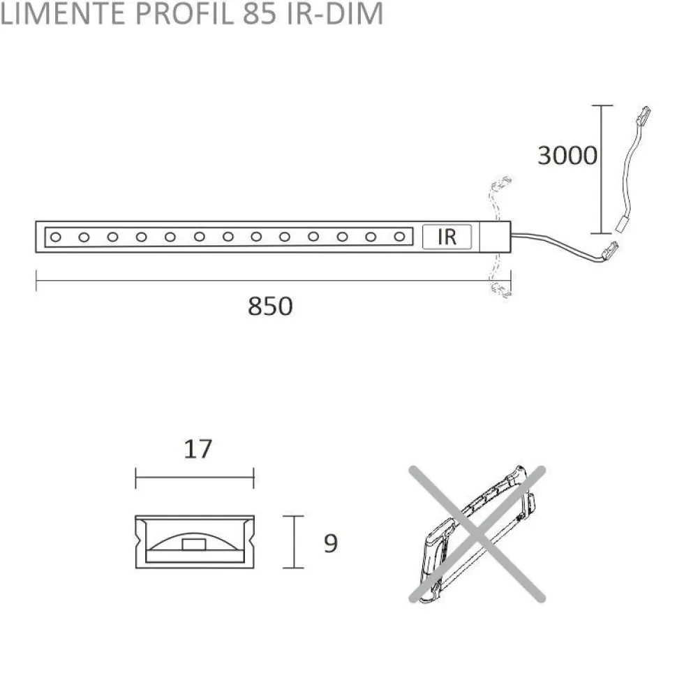 LED-valaisinsetti aamiaiskaappiin Limente Profil IR-DIM virtalähde 4000K 8W IP20 24V 55cm alumiini