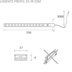 LED-valaisinsetti aamiaiskaappiin Limente Profil IR-DIM virtalähde 4000K 8W IP20 24V 55cm alumiini
