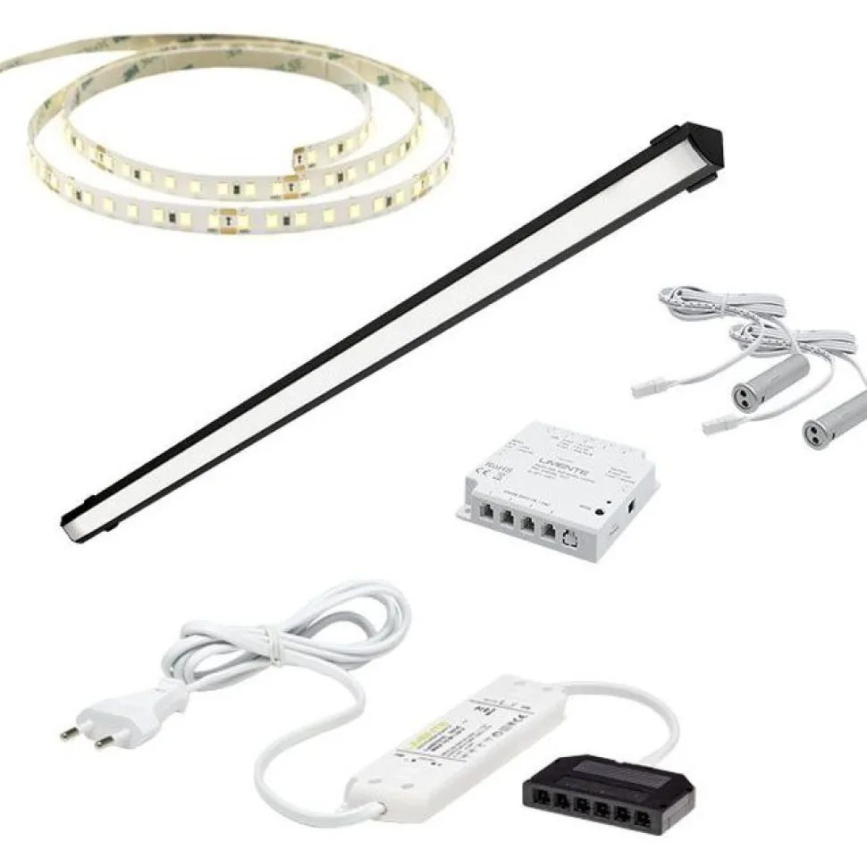 LED-valaisinsetti aamiaiskaappiin Limente ovitunnistin virtalähde 2m 3000K IP20 24V musta