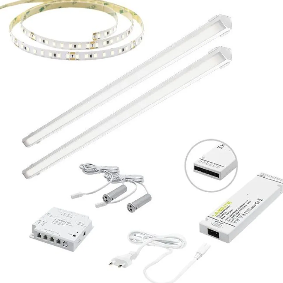 LED-valaisinsetti kaappiin Limente ovitunnistin virtalähde 3000K 4m IP20 24V alumiini