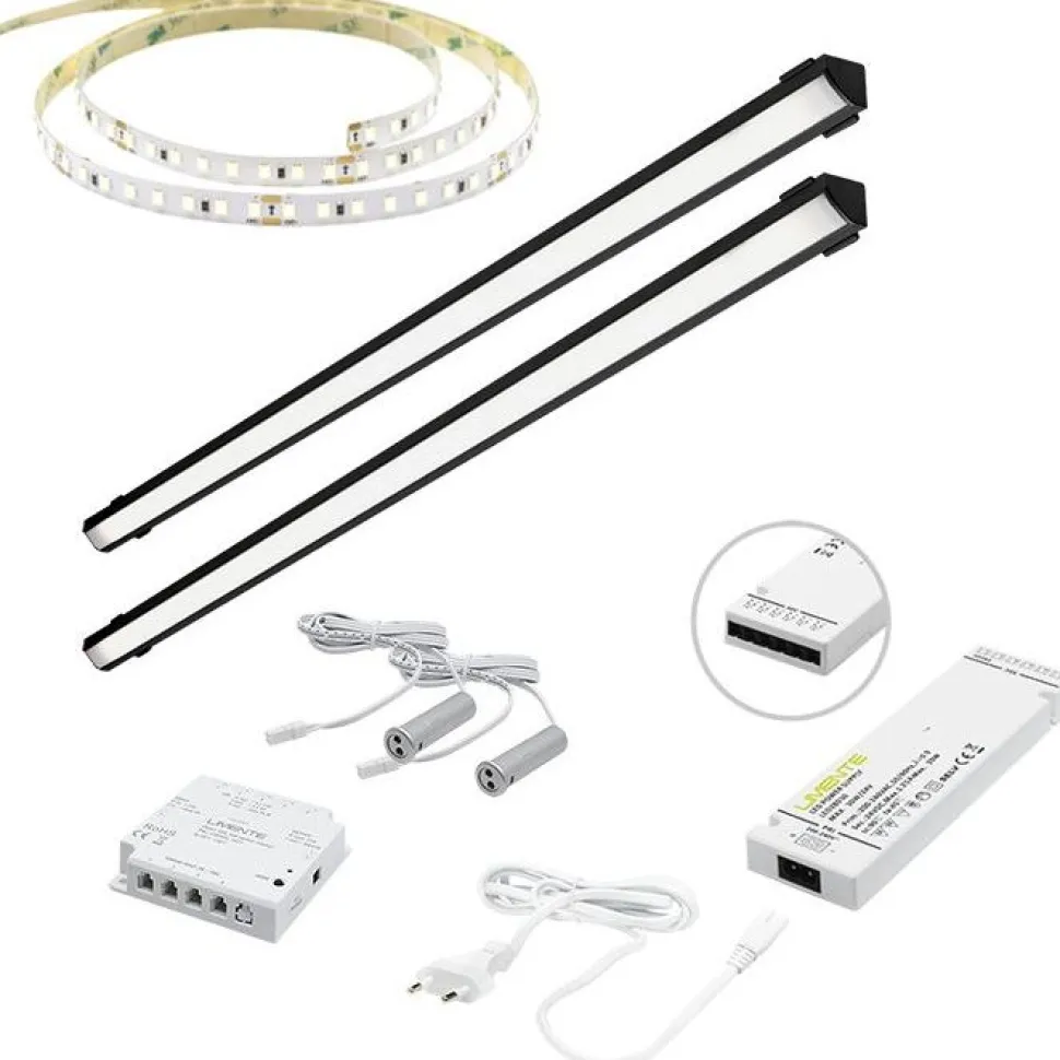 LED-valaisinsetti kaappiin Limente ovitunnistin virtalähde 3000K 4m IP20 24V alumiini