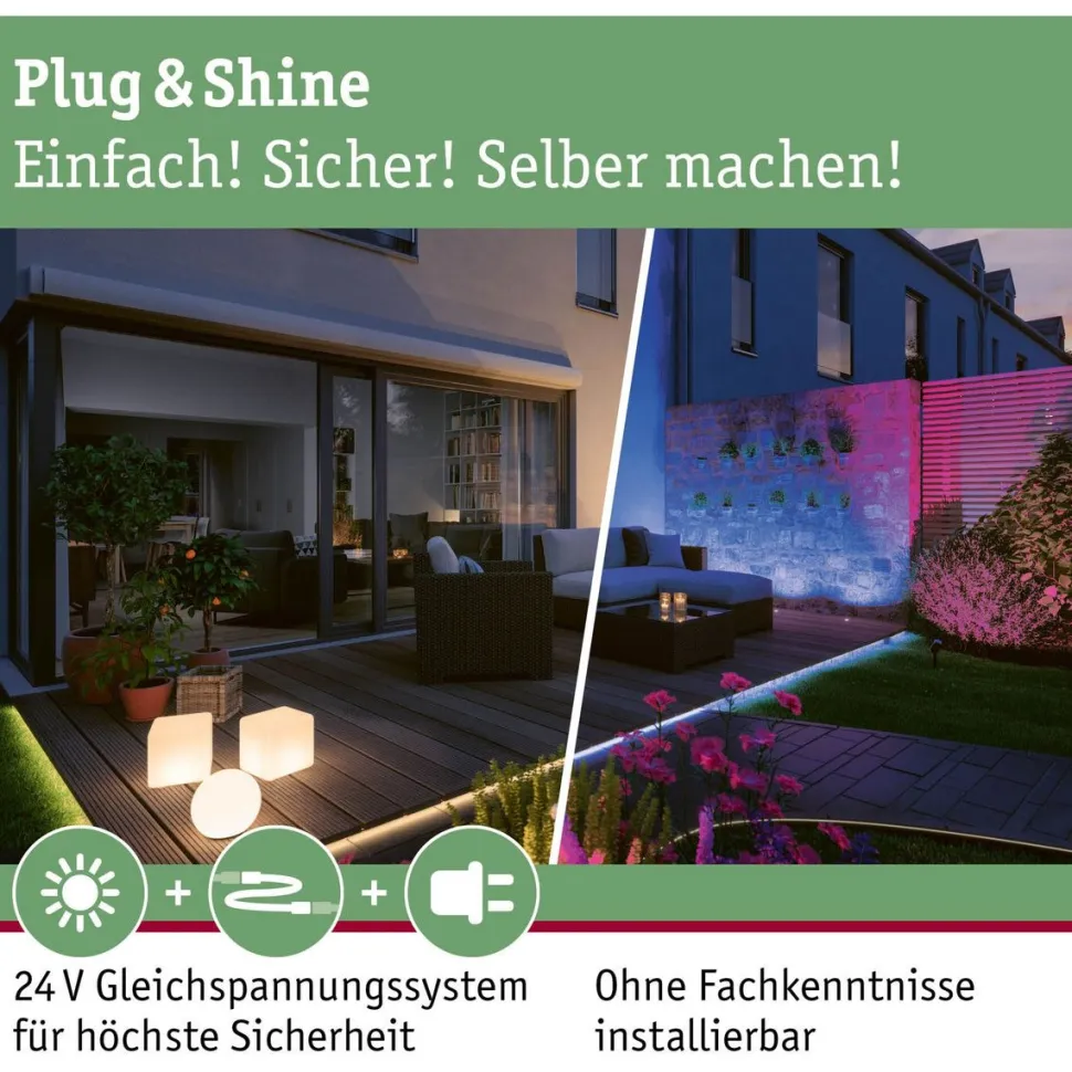 LED-valoketju Paulmann Plug & Shine Yuna, 3000K, 7.4m, IP44, 1.3W, musta