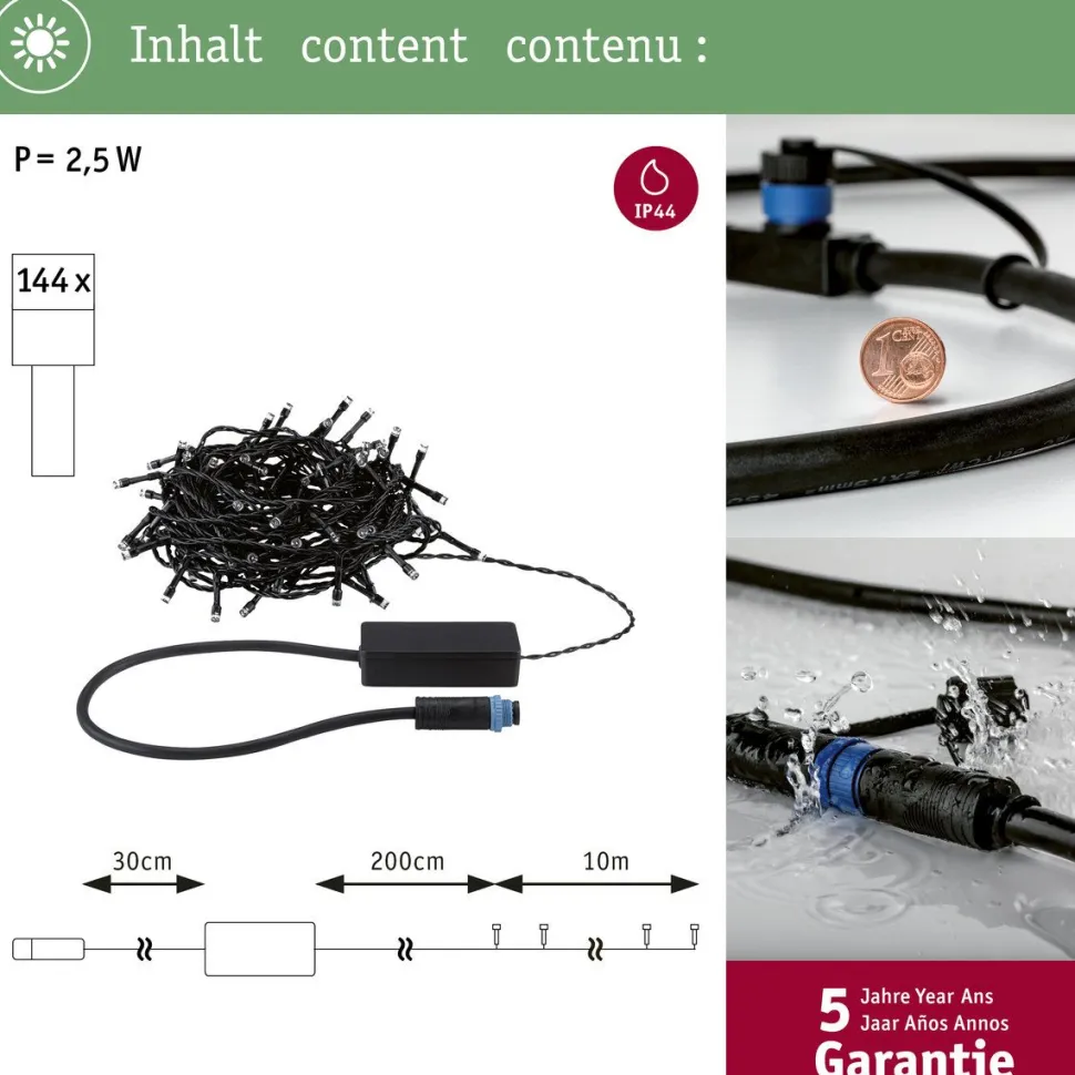 LED-valoketju Paulmann Plug & Shine Yuna, 3000K, 7.4m, IP44, 1.3W, musta