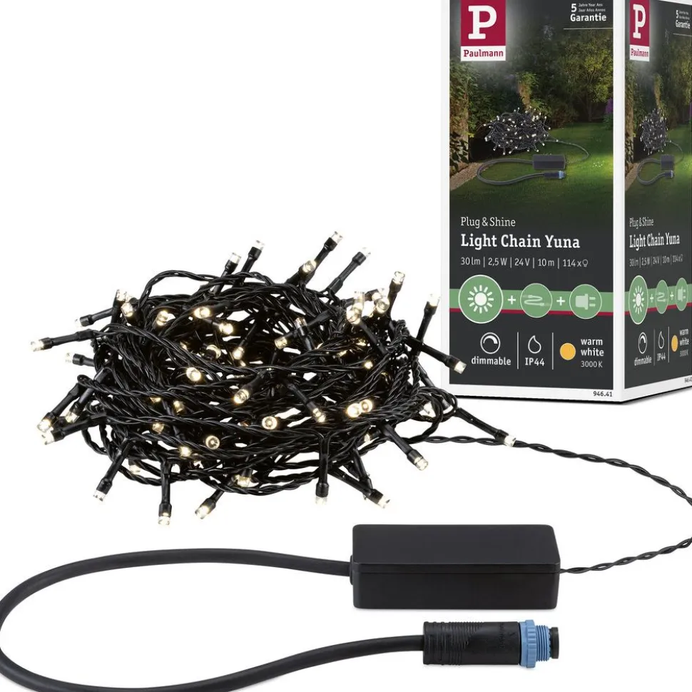 LED-valoketju Paulmann Plug & Shine Yuna, 3000K, 7.4m, IP44, 1.3W, musta
