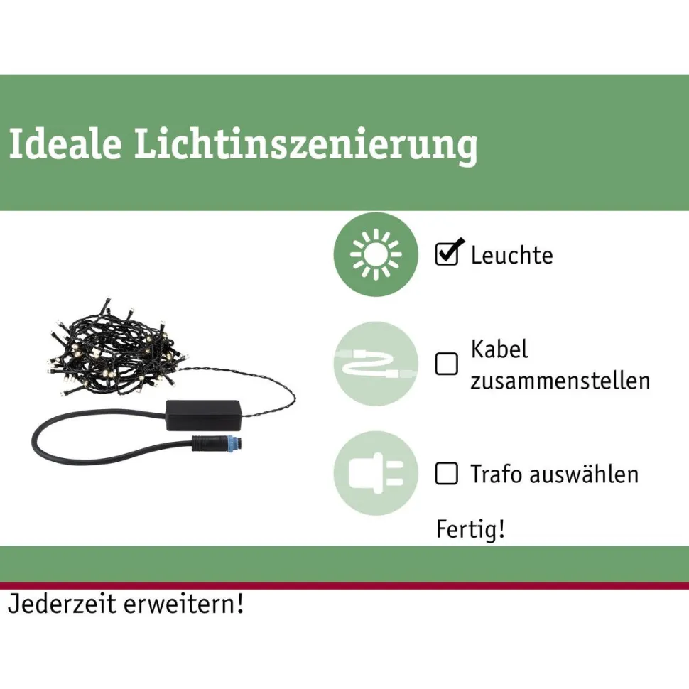 LED-valoketju Paulmann Plug & Shine Yuna, 3000K, 7.4m, IP44, 1.3W, musta