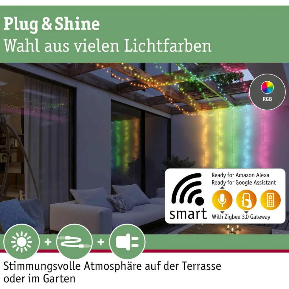 LED-valoketju Paulmann Plug & Shine Yuna, RGB, 7.4m, IP44, 3W, musta