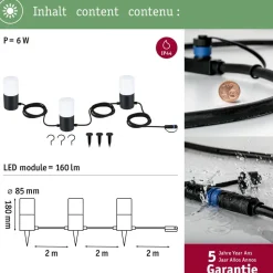 LED-valoketju Paulmann Plug & Shine Tubs, IP44, 3000K, 3x2W, antrasiitti