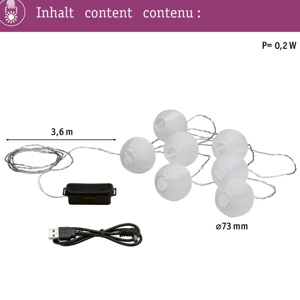 LED-valoketju Paulmann Fairy lights, IP44, 3.6m, 3000K, paristokäyttöinen, valkoinen