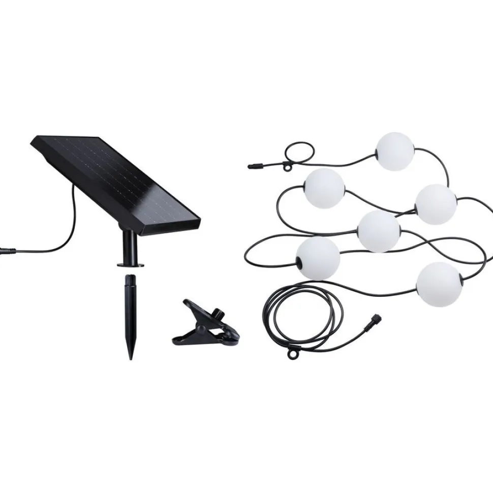 LED-valoketjusetti Paulmann Solar Taina, IP67, 3000K, 5.8m, 6x60lm, musta