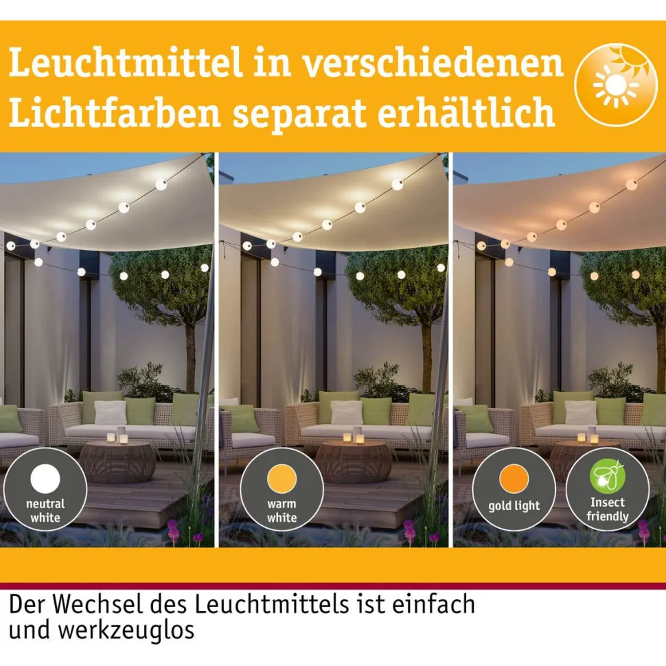 LED-valoketjusetti Paulmann Solar Taina, IP67, 3000K, 5.8m, 6x60lm, musta