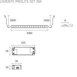 LED-valonauha + virtalähde Limente ProLite, 3m, 3000K