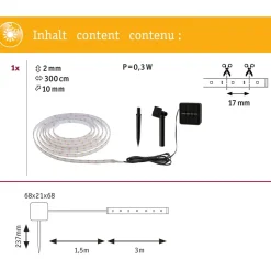 LED-valonauha aurinkokennolla Paulmann, 3m, IP44, 0.3W, 16lm/m, 60LEDs/m, 2700K, hämärätunnistin