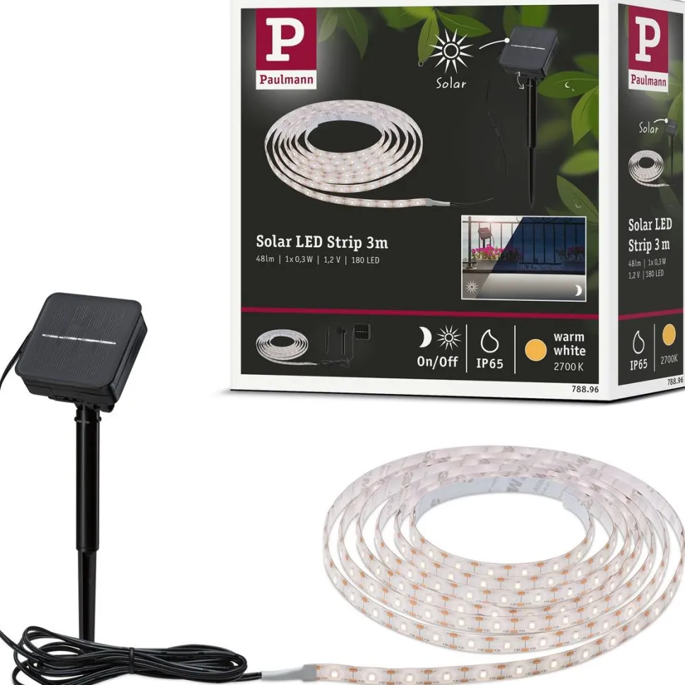 LED-valonauha aurinkokennolla Paulmann, 3m, IP44, 0.3W, 16lm/m, 60LEDs/m, 2700K, hämärätunnistin