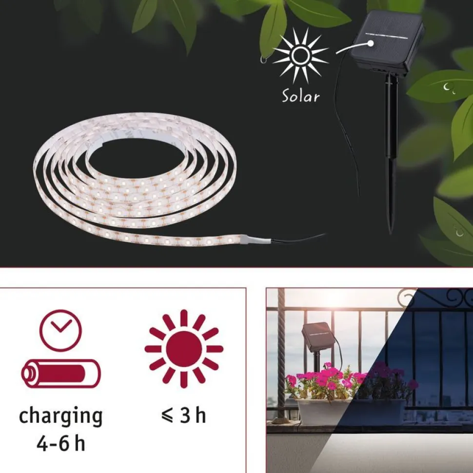 LED-valonauha aurinkokennolla Paulmann, 3m, IP44, 0.3W, 16lm/m, 60LEDs/m, 2700K, hämärätunnistin