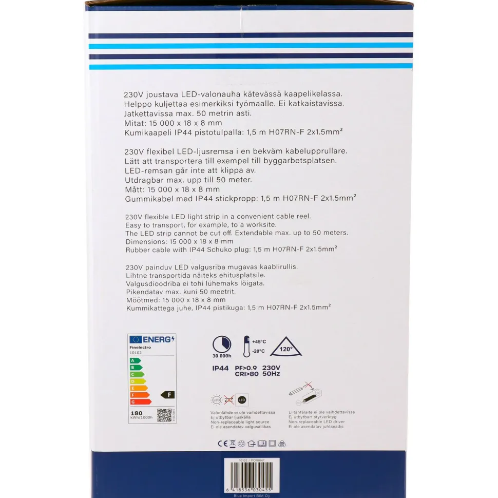 LED-valonauha kahvakelalla Finelectro, 230V, 15m, 4000K, 12W/m, 1500lm/m