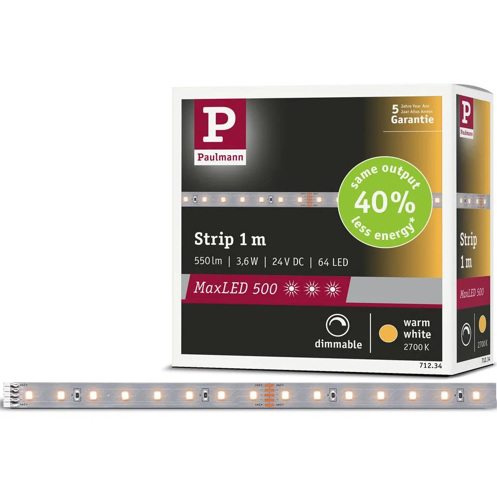 LED-valonauha Paulmann MaxLED 500, 1m, 3.6W, 550lm/m, 4000K, neutraali valkoinen