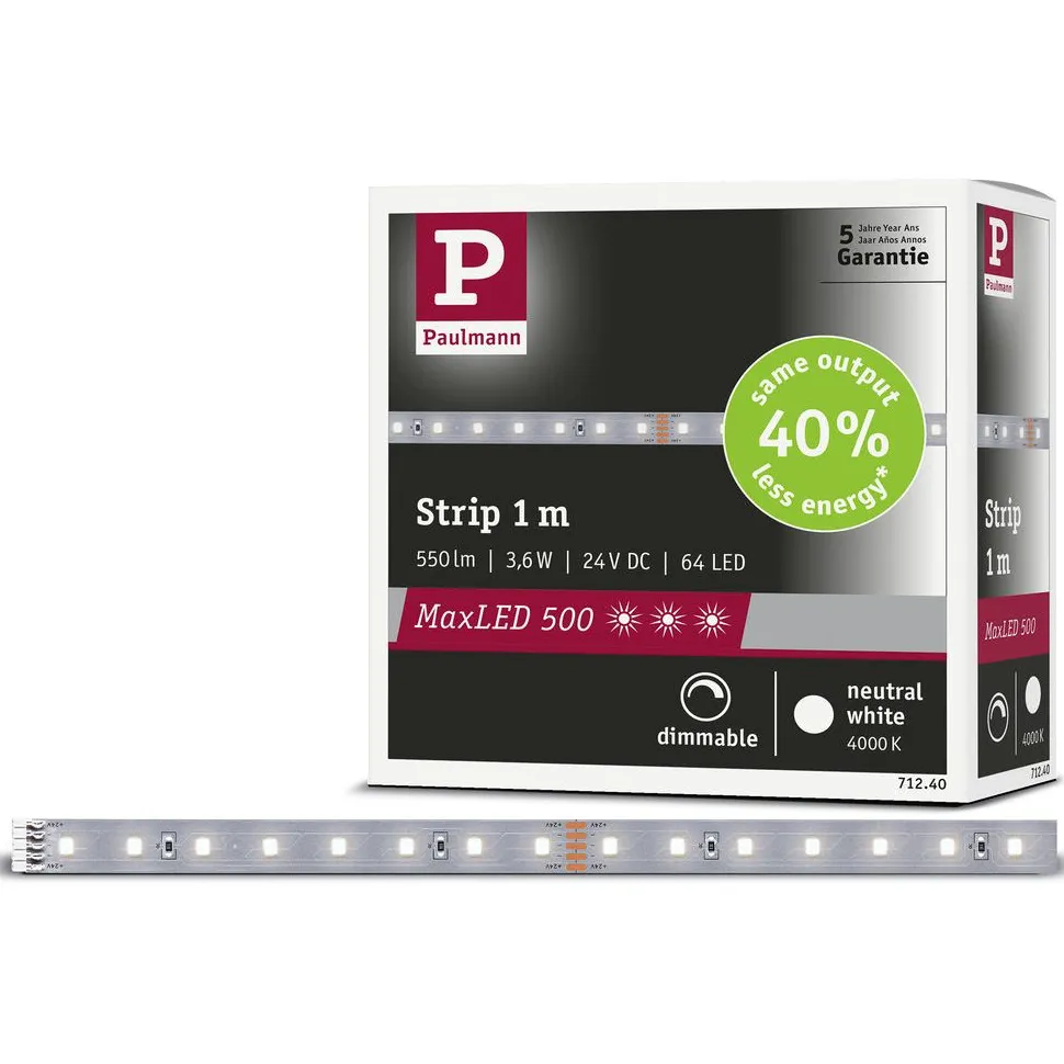 LED-valonauha Paulmann MaxLED 500, 1m, 3.6W, 550lm/m, 4000K, neutraali valkoinen