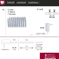 LED-valonauha Paulmann MaxLED 250, aloituspakkaus, 1.5m, IP44, 6W, 240lm/m, 2700K, 24VA