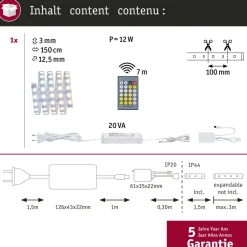 LED-valonauha Paulmann MaxLED 500, aloituspakkaus, 1.5m, IP44, 10W, 470lm/m, 20VA, säädettävä värilämpötila