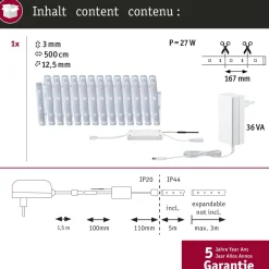 LED-valonauha Paulmann MaxLED 250, Smart Home Zigbee 3.0, aloituspakkaus, 5m, IP44, 22W, 180lm/m, 30LEDs/m, RGBW+, 36VA