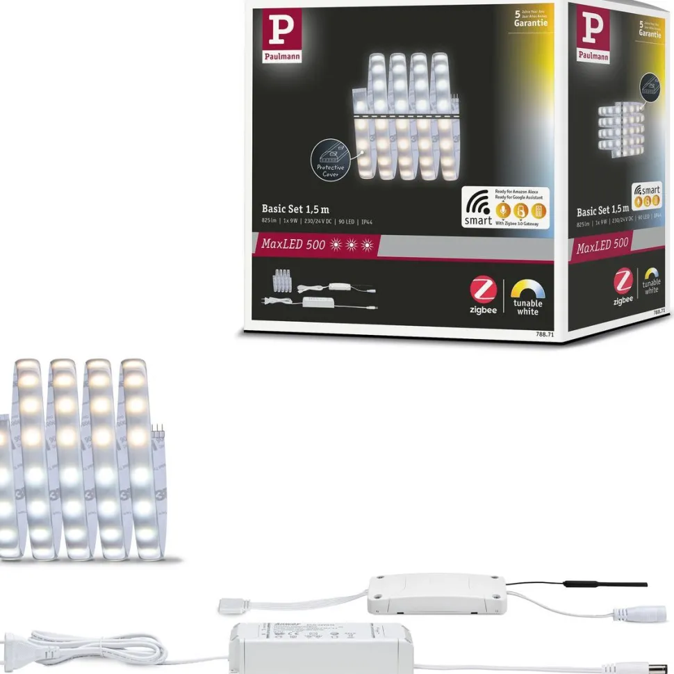 LED-valonauha Paulmann MaxLED 500, Smart Home Zigbee 3.0, aloituspakkaus, 1.5m, IP44, 9W, 510lm/m, 60LEDs/m, 20VA, säädettävä värilämpötila