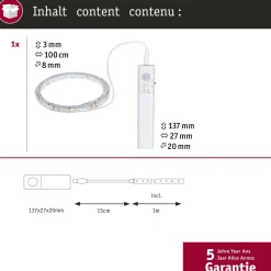 LED-valonauha Paulmann, paristokäyttöinen, 1m, 2W, 156lm/m, 3000K, liiketunnistin