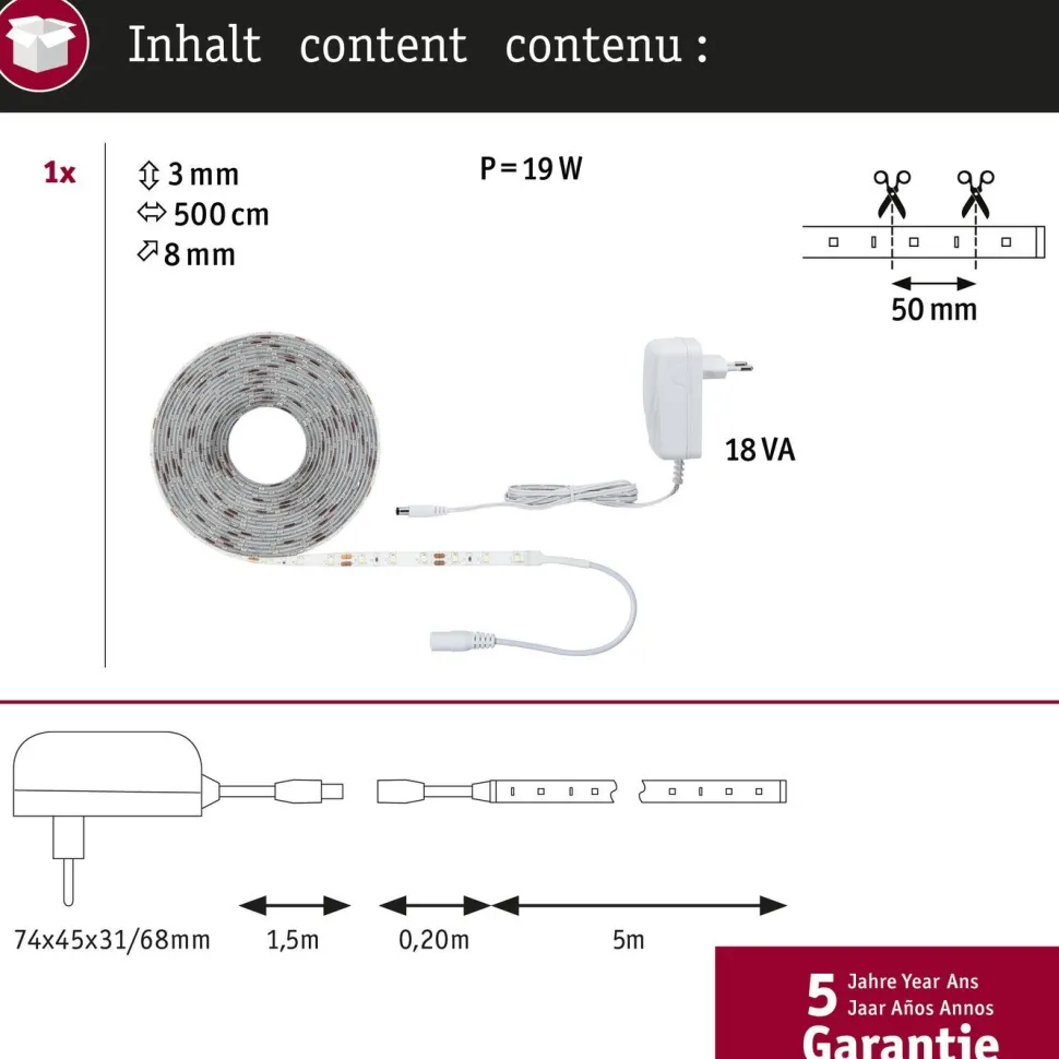 LED-valonauha Paulmann SimpLED, 5m, 17W, 260lm/m, 6500K, 18VA