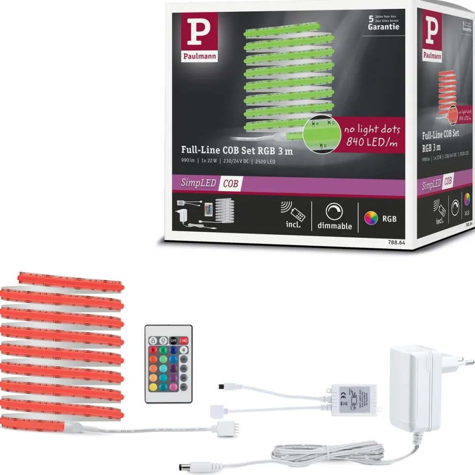 LED-valonauha Paulmann SimpLED Full-Line COB, 1,5m, 12W, 330lm/m, 840LEDs/m, RGB, 24VA