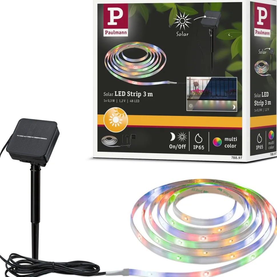 LED-valonauha aurinkokennolla Paulmann, 3m, IP44, 0.3W, 16LEDs/m, RGB, hämärätunnistin