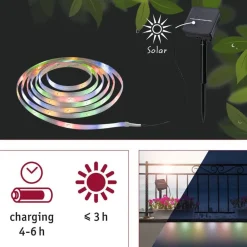 LED-valonauha aurinkokennolla Paulmann, 3m, IP44, 0.3W, 16LEDs/m, RGB, hämärätunnistin