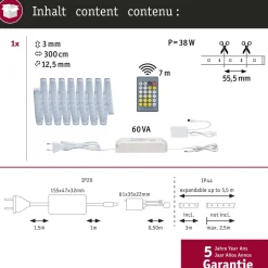 LED-valonauha Paulmann MaxLED 1000, aloituspakkaus, 3m, IP44, 32W, 1020lm/m, 108LED/m, 60VA, säädettävä värilämpötila