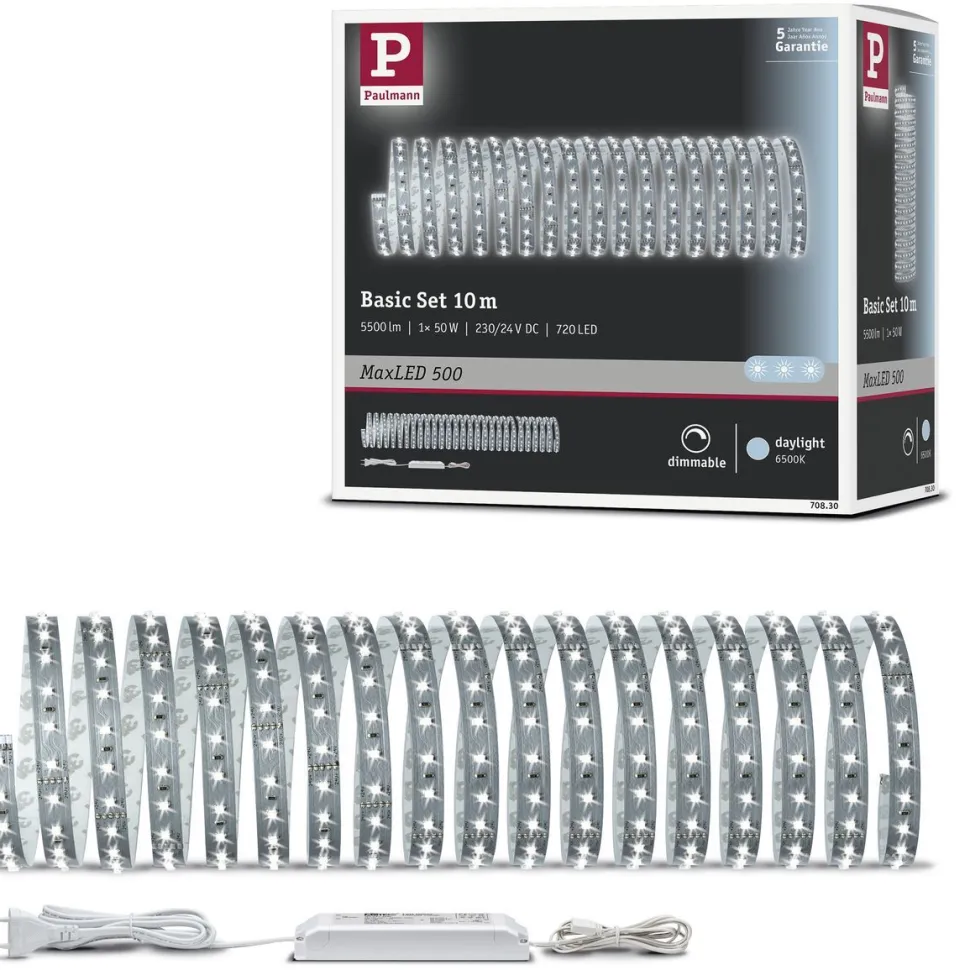 LED-valonauha Paulmann MaxLED 500, aloituspakkaus, 10m, 50W, 550lm/m, 6500K, 75VA
