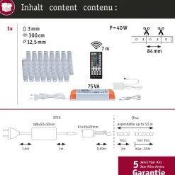 LED-valonauha Paulmann MaxLED 1000, aloituspakkaus, RGBW, 3m, IP44, 33W, 1000lm/m, 72LED/m, 75VA