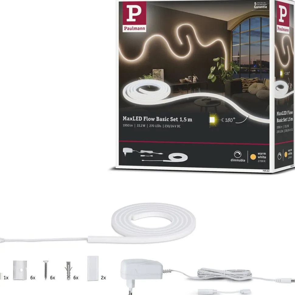 LED-valonauha Paulmann MaxLED Flow, aloituspakkaus, 1.5m, 22.2W, 750lm/m, 2700K, 24VA