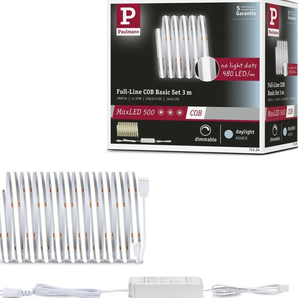LED-valonauha Paulmann MaxLED 500 Full-Line COB, aloituspakkaus, 3m, 19W, 600lm/m, 480LEDs/m, 6500K, 36VA