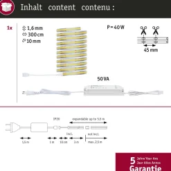 LED-valonauha Paulmann MaxLED 1000 Full-Line COB, aloituspakkaus, 3m, 36W, 1280lm/m, 528LEDs/m, 6500K, 50VA